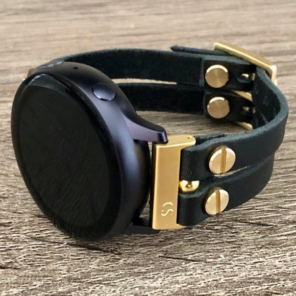 Galaxy Active Black & Gold Leather Straps Bracelet